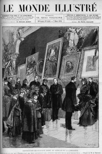 Exposição de Gustave Dore (1832-1883), ilustrador e pintor francês, no círculo da livraria. Gravura em "O Mundo Ilustrado". de Gustave Dore