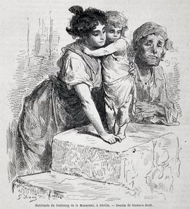 Família do faubourg de Macarena em Sevilha - sobremesa por Gustave Doré, em "Le Tour du monde", 2ª semana de 1865. de Gustave Dore