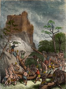 Feodalite na Idade Média: Servos trabalhando para o Senhor - Gravura de Gustave Dore do século XIX em "História Nacional ilustrada da França desde os tempos mais antigos até os dias de hoje" 1876 - Coleção privada de Gustave Dore