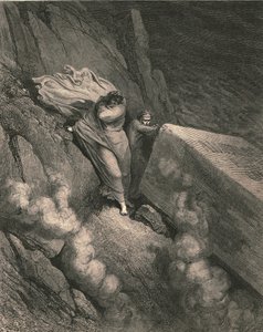 Do abismo profundo, atrás da tampa de um grande monumento ficamos aposentados, c1890. de Gustave Dore