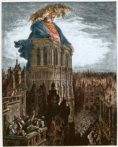 Gargântua nas torres de Notre-Dame em Paris - Gargântua descansando nas torres da Igreja de Notre-Dame em Paris - ilustração de 