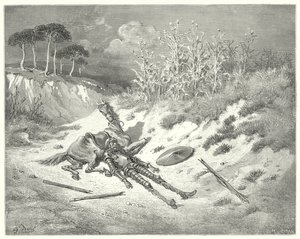 Gustave Dores Don Quixote: "Ai de mim! Onde estás, minha querida, que para minha desgraça não gemes?" (gravura) de Gustave Dore