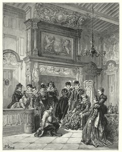 Gustave Dores Dom Quixote: "A pedido da duquesa, ele relatou com muita fidelidade toda a passagem do falecido encantamento fingido" (gravura) de Gustave Dore