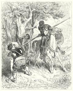 Gustave Dores Dom Quixote: "Pelo sol que brilha, tenho uma boa mente para te correr pelo corpo com a minha lança" (gravura) de Gustave Dore