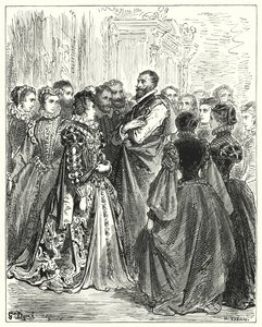 Gustave Dores Don Quixote: "A esposa de Don Antonio tinha convidado vários de seus amigos para um baile, para homenagear seu convidado" (gravura) de Gustave Dore