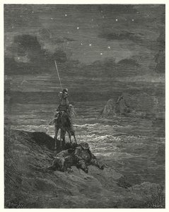 Gustave Dores Dom Quixote: "Dom Quixote ficou lá, esperando o apogeu do dia" (gravura) de Gustave Dore