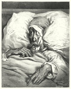 Gustave Dores Dom Quixote: "Dom Quixote, tão infortunadamente ferido, estava extremamente amuado e melancólico" (gravura) de Gustave Dore