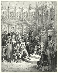 Gustave Dores Don Quixote: "Governador Sancho Panza administrando a justiça" (gravura) de Gustave Dore