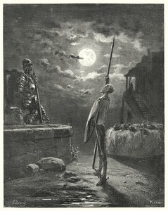 Gustave Dores Dom Quixote: "Ele começou a andar pelo cocho com um gracioso porte" (gravura) de Gustave Dore