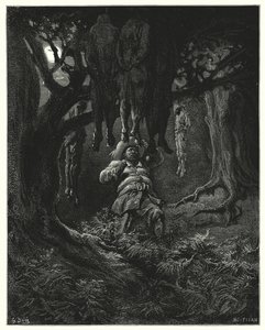 Gustave Dores Dom Quixote: "Ele pediu ajuda a Dom Quixote" (gravura) de Gustave Dore