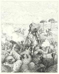 Gustave Dores Dom Quixote: "Ele carregou o esquadrão de ovelhas" (gravura) de Gustave Dore