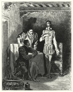Gustave Dores Don Quixote: "Ele contou aos cavalheiros toda a história de ela estar encantada" (gravura) de Gustave Dore