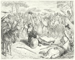 Gustave Dores Dom Quixote: "Apesar dos seus braços, ele bateu-lhe como a uma folha de trigo" (gravura) de Gustave Dore