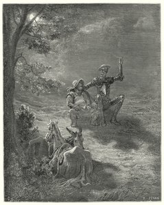 Gustave Dores Dom Quixote: "Em tais discursos eles passaram grande parte da noite" (gravura) de Gustave Dore