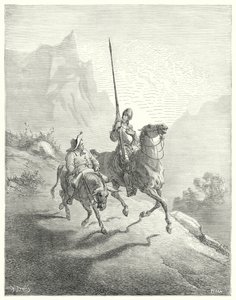 Gustave Dores Dom Quixote: "Ainda era cedo pela manhã, quando os raios de sol não se revelaram tão ofensivos" (gravura) de Gustave Dore