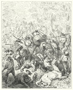 Gustave Dores Don Quixote: "Os ianguesianos se agarraram às suas alavancas e às suas escadarias" (gravura) de Gustave Dore