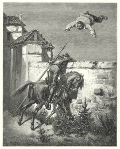 Gustave Dores Dom Quixote: "Quanto mais ele invadia, mais eles atiravam e riam" (gravura) de Gustave Dore