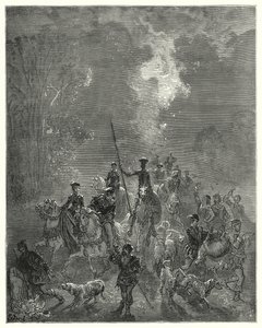Gustave Dores Dom Quixote: "A manhã começou a espalhar seu olhar sorridente no quarto oriental dos céus" (gravura) de Gustave Dore