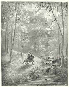 Gustave Dores Dom Quixote: "O céu lhe aparece mais transparente, e o sol parece brilhar com um brilho redobrado" (gravura) de Gustave Dore