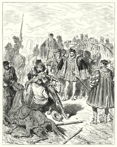Gustave Dores Dom Quixote: "Encontraram-no pálido, e com suor frio" (gravura) de Gustave Dore
