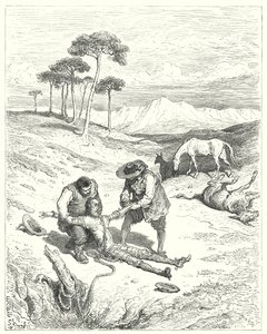 Gustave Dores Dom Quixote: "Descobriram que seus olhos estavam fechados, como se estivesse dormindo profundamente" (gravura) de Gustave Dore