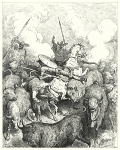 Gustave Dores Dom Quixote: "Eles os pisaram a uma velocidade impiedosa" (gravura) de Gustave Dore