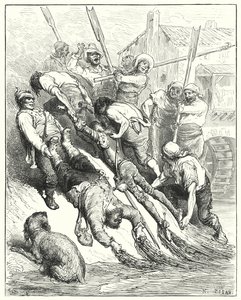 Gustave Dores Don Quixote: "Ambos foram transportados para terra, mais a abarrotar do que a sede" (gravura) de Gustave Dore