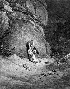 Agar e Ismael, gravura de Doré. - Bíblia de Gustave Dore