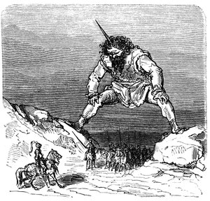 Ilustração de Gustave Dore (1832-1883) para o livro de Ernest Lepine "La legende de Croquemitaine" (1863) - Um gigante que lembra Gulliver - de Gustave Dore