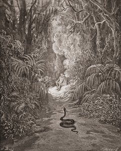 Ilustração de Gustave Dore 1832-1883 Artista francês e ilustrador do Paraíso Perdido de John Milton Livro IX linhas 434 e 435 de Gustave Dore