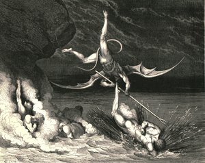 Em perseguição, ele acelerou, exclamando: Tu estás preso, c1890. de Gustave Dore