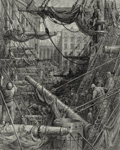 Nas docas de Londres. Gravura: Gustave Doré.  De: "London - A Pilgrimage", texto de W. B. Jerrold, gravura de C. Maurant, 1872. de Gustave Dore