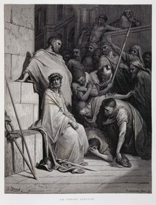 Insultos a Cristo durante o seu julgamento, Ilustração da Bíblia de Dore de Gustave Dore