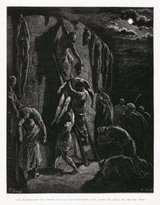 Os Jabesh-Gileaditas recuperam os corpos de Saul e dos seus filhos, Ilustração da Bíblia de Dore de Gustave Dore