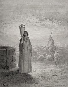 Jacob Mantendo Laban&39;s Flock, ilustração da "Bíblia Sagrada" de Dore, gravada por Pannemaker, 1866 de Gustave Dore