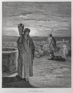 Jacob vê Raquel no poço da casa de Labão, Ilustração da Bíblia de Dore de Gustave Dore