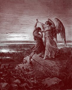 Jacob lutando com o anjo, de Doré. - bíblia de Gustave Dore