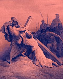 Jesus caindo embaixo da cruz - Bíblia de Gustave Dore