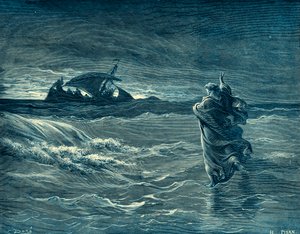 Jesus caminhando sobre o mar - Bíblia de Gustave Dore