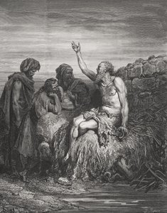 Jó e seus amigos, Jó 6: 1-4, ilustração da "Bíblia Sagrada" de Dore, gravada por J.Regnier, 1866 de Gustave Dore