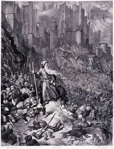 Les battailles, plate IX - Ilustração de Gustave Dore (1832-1883), para La legende du Jeif vagueando por Pierre Dupont, edição Librairie du magasin pitoresco, Paris 1862 de Gustave Dore