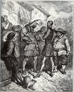 Maese Pedro e o macaco adivinho - de "Dom Quixote de la Mancha" de Miguel Cervantes (1547-1616) (Dom Quixote) - Lenhador após desenho de Gustave Dore de Gustave Dore