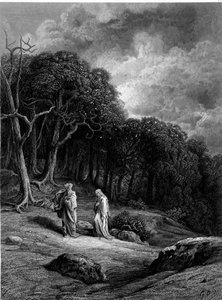 Merlin e Viviane na Floresta de Brocéliande - em "Viviane" de Alfred Tennyson, ilustração de G. Doré de Gustave Dore