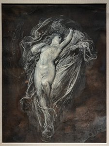 Paolo e Francesca da Rimini no Inferno, antes de 1861 (aguada de tinta da China e têmpera branca sobre papel colorido castanho) de Gustave Dore