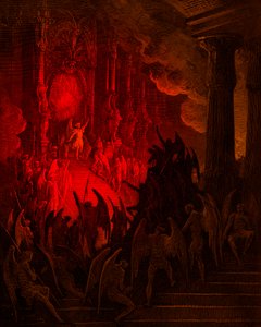Paraíso Perdido: Satanás em Conselho, gravura de Gustave Doré de Gustave Dore