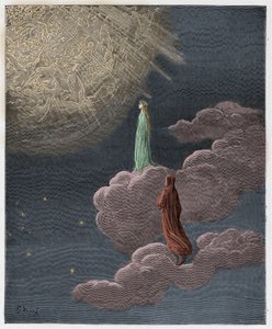 Paradiso, Canto 14: Dante e Beatrice traduzido para a esfera de Marte, ilustração de "The Divine Comedy", de Dante Alighieri, 1885 de Gustave Dore