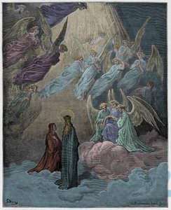 Paradiso, Canto 21: As almas luminosas cantam, ilustração da "Divina Comédia" de Dante Alighieri, 1885 de Gustave Dore