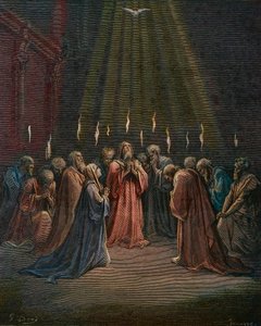 Pentecostes - Pentecostes (vinda do Espírito Santo) - Pentecostes, a descida do Espírito Santo, gravura de Gustave Dore (1832-1883) - coloração posterior de Gustave Dore