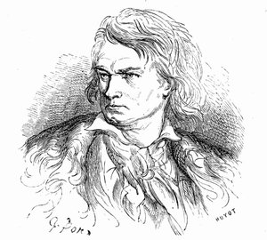 Retrato de Beethoven por Gustave Dore, cerca de 1855, para ilustrar um texto de Hippolyte Taine: "- O que é Beethoven "Um pobre grande homem, surdo, apaixonado, mal conhecido e filósofo, cuja música está cheia de sonhos gigantescos ou dolorosos." de Gustave Dore