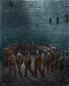 Prisioneiros a fazer as rondas no pátio da prisão de Westgate em Londres, por Gustave Dore de Gustave Dore